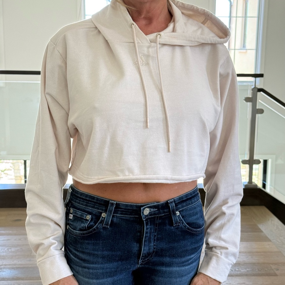 Adidas Cream Cropped Boxy Hoodie Long Sleeve